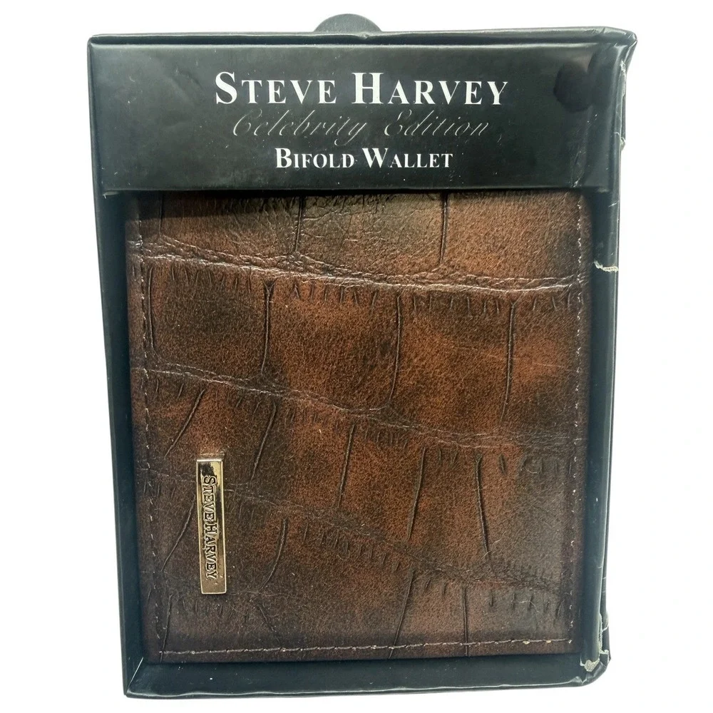 Steve Harvey Celebrity Edition Brown Croc Embossed Bifold Wallet New In Box